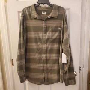 Hurley Button-Up Shirt Men XXL green Multi Stripe Organic Portland Flannel NWT